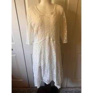 Sundance Boho White Lace Midi Dress Western Coastal Cowgirl Fairycore